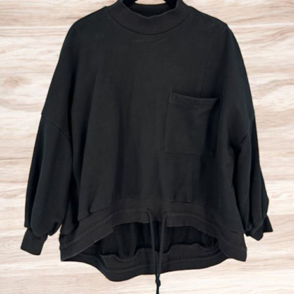 Nap Women's Loungewear Terry Cropped Boxy Drawstring‎ Hem Sweatshirt Black Small